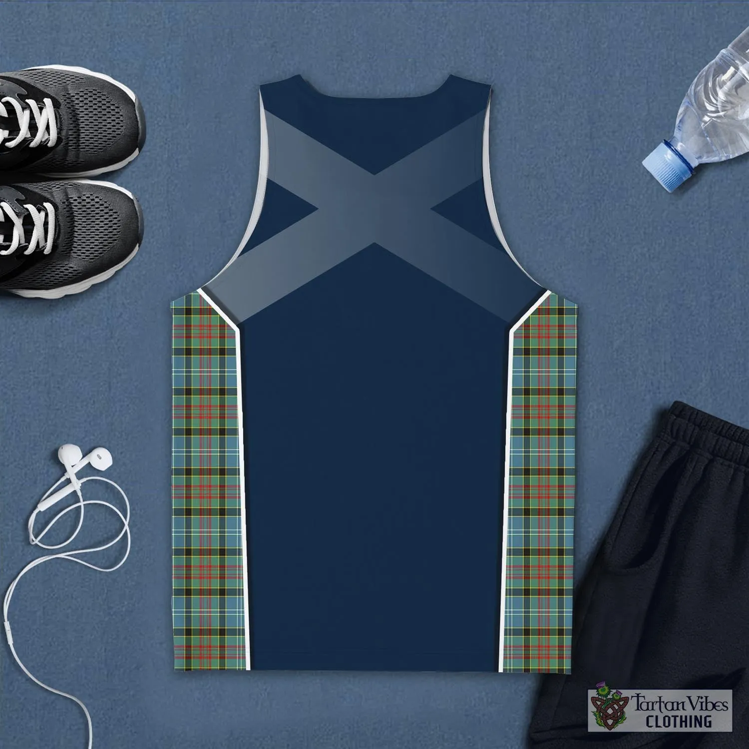 Brisbane Tartan Men's Tanks Top with Family Crest and Scottish Thistle Vibes Sport Style