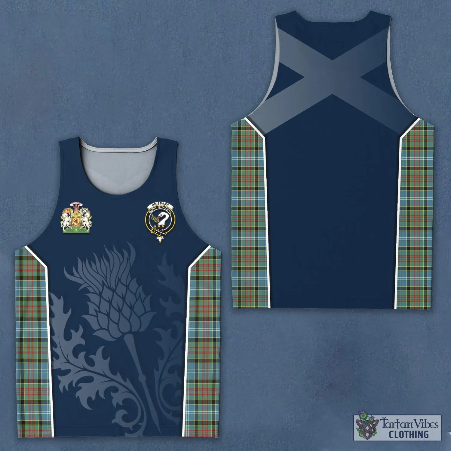 Brisbane Tartan Men's Tanks Top with Family Crest and Scottish Thistle Vibes Sport Style