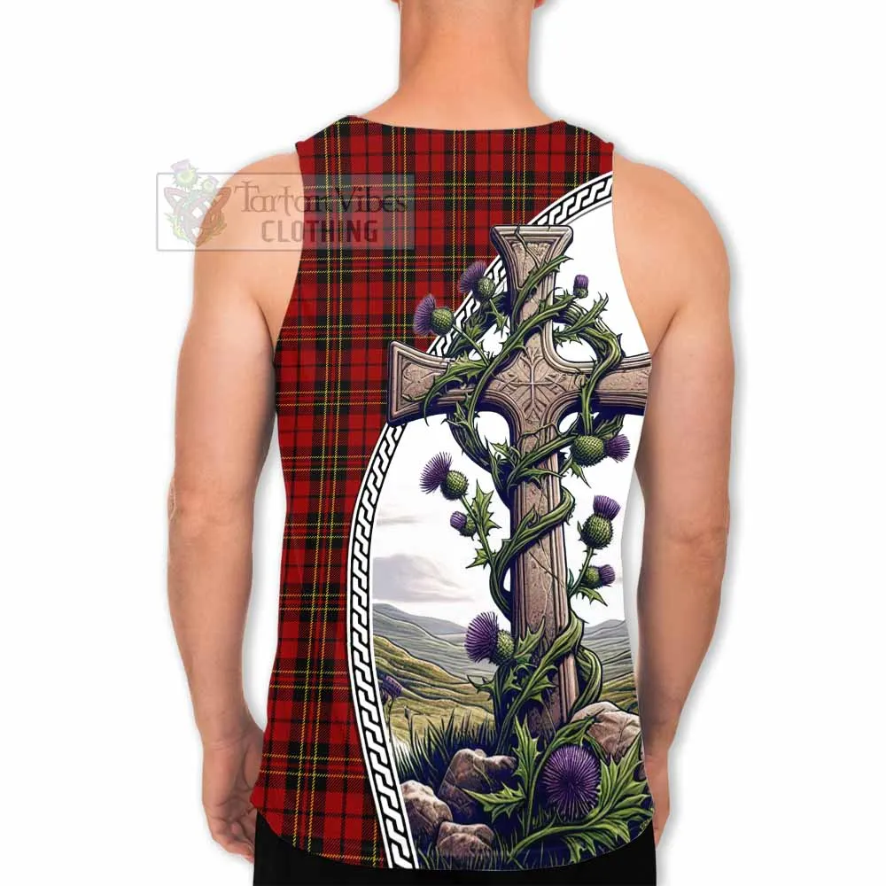 Brodie Tartan Men's Tank Top with Family Crest and St. Andrew's Cross Accented by Thistle Vines