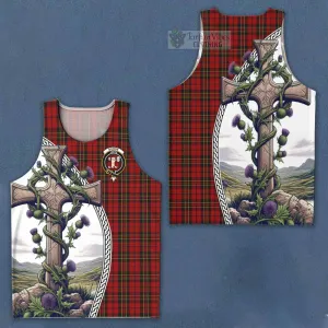 Brodie Tartan Men's Tank Top with Family Crest and St. Andrew's Cross Accented by Thistle Vines