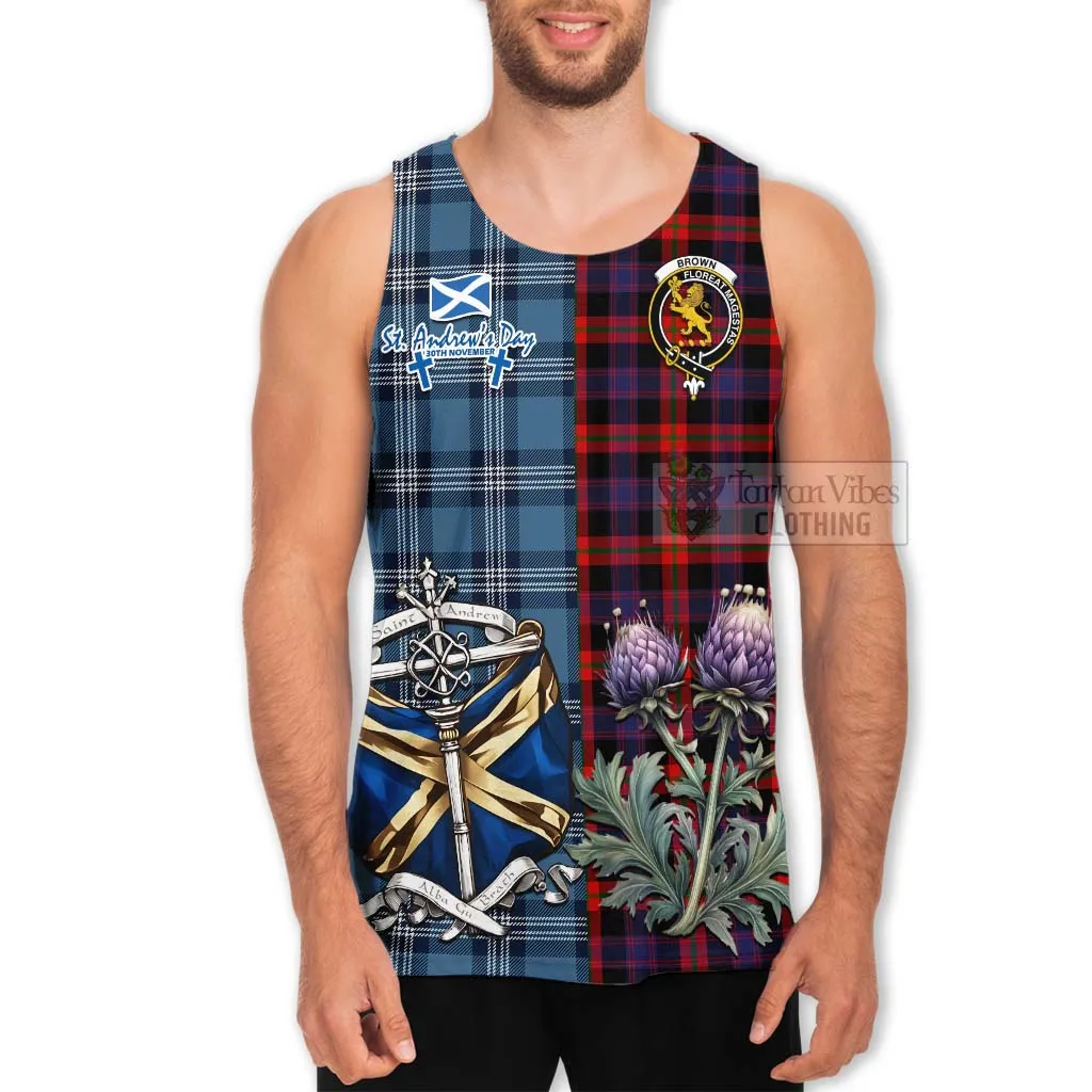 Brown (Broun) Tartan Men's Tank Top Happy St. Andrew's Day Half Tartan Style