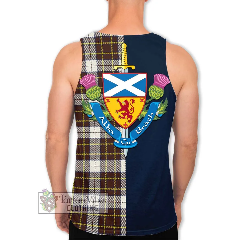 Burns Battalion Weathered Tartan Men's Tank Top Alba with Scottish Lion Royal Arm Half Style