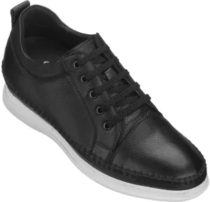 CALTO 3 Inch Casual Leather Elevator Sneakers - Black - S4311