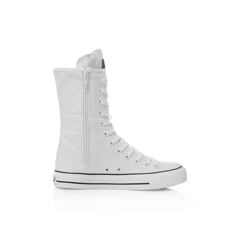 Canvas Women Lace-up Mid Calf Sneakers / Female Shoes in Rock Style