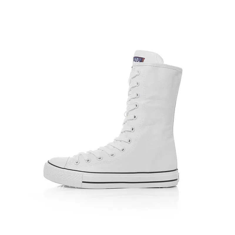 Canvas Women Lace-up Mid Calf Sneakers / Female Shoes in Rock Style