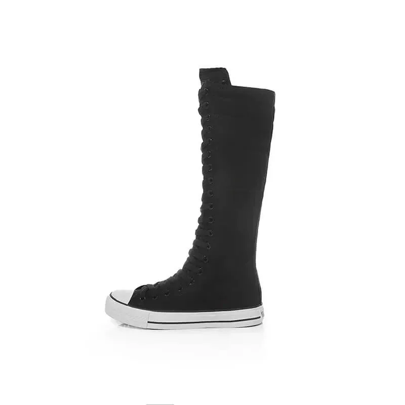 Canvas Women Lace-up Mid Calf Sneakers / Female Shoes in Rock Style