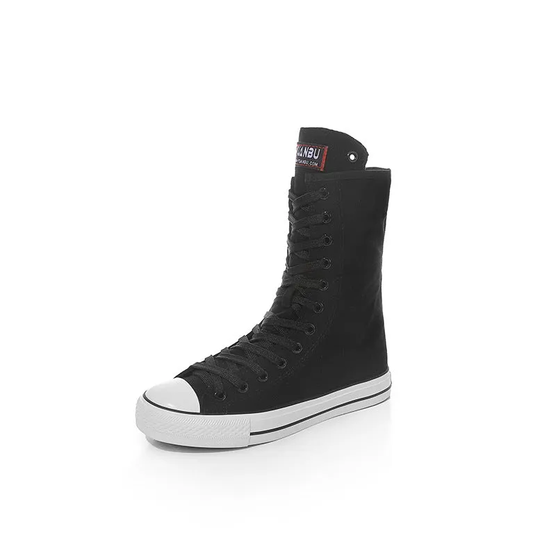 Canvas Women Lace-up Mid Calf Sneakers / Female Shoes in Rock Style