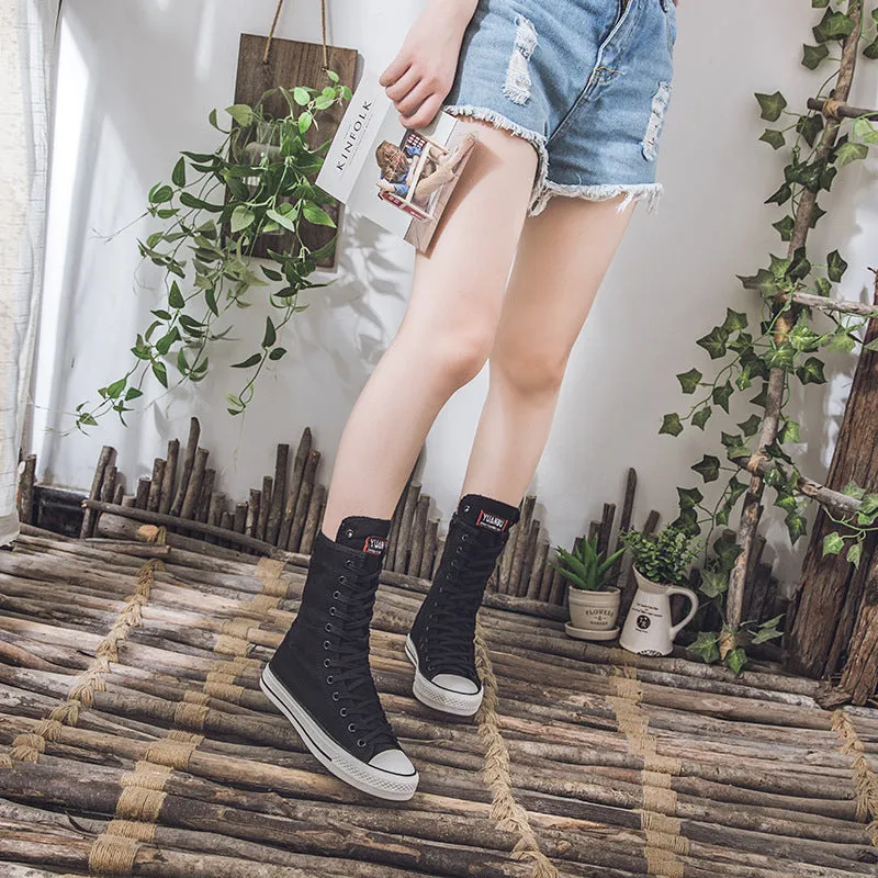 Canvas Women Lace-up Mid Calf Sneakers / Female Shoes in Rock Style