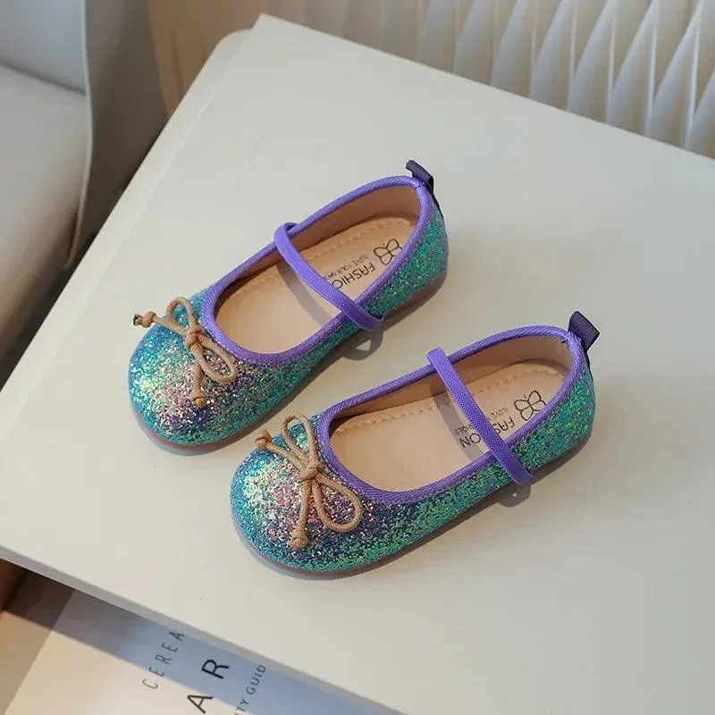 Children's Casual Shoes for Girls - Leather Sequins Flats - TSS279