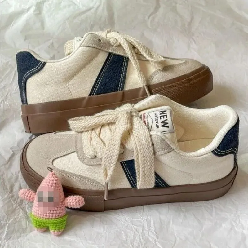 Classic White Round Toe Platform Sneakers for Women