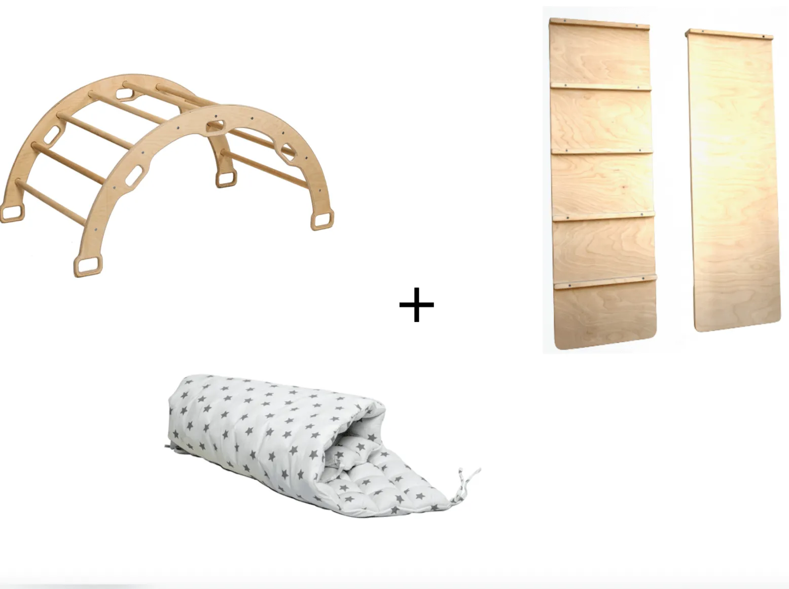 Climbing Arch with Ladder Ramp and Star Pillow Set | Wooden Climber Set