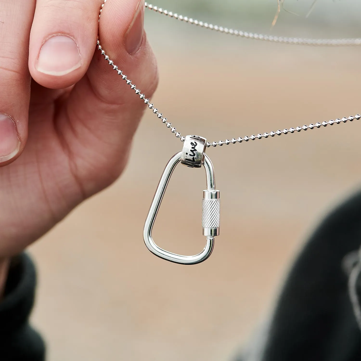 Climbing Carabiner One Life, Live It Silver Necklace