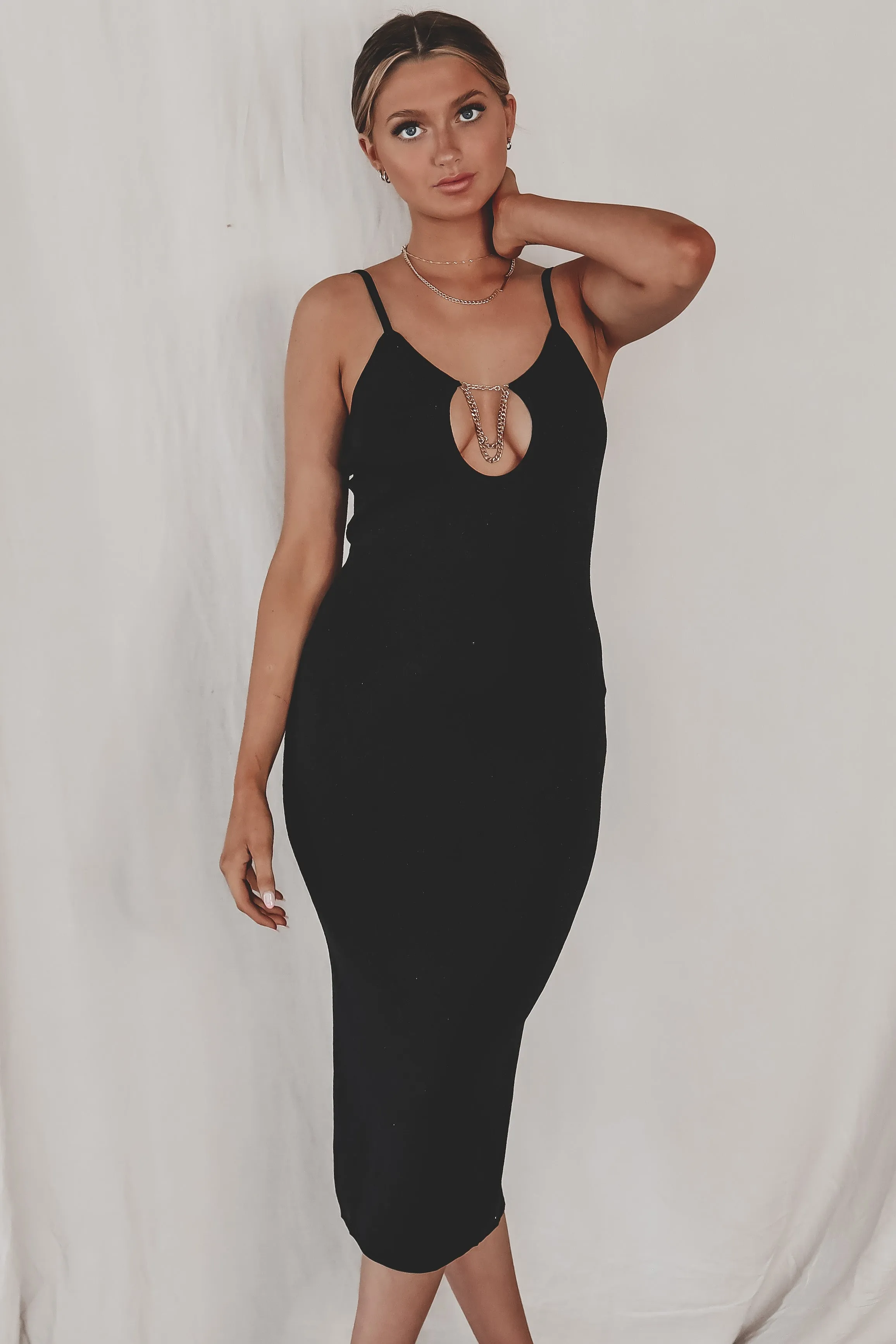 DEAL Black Tie Affair Black Midi Dress