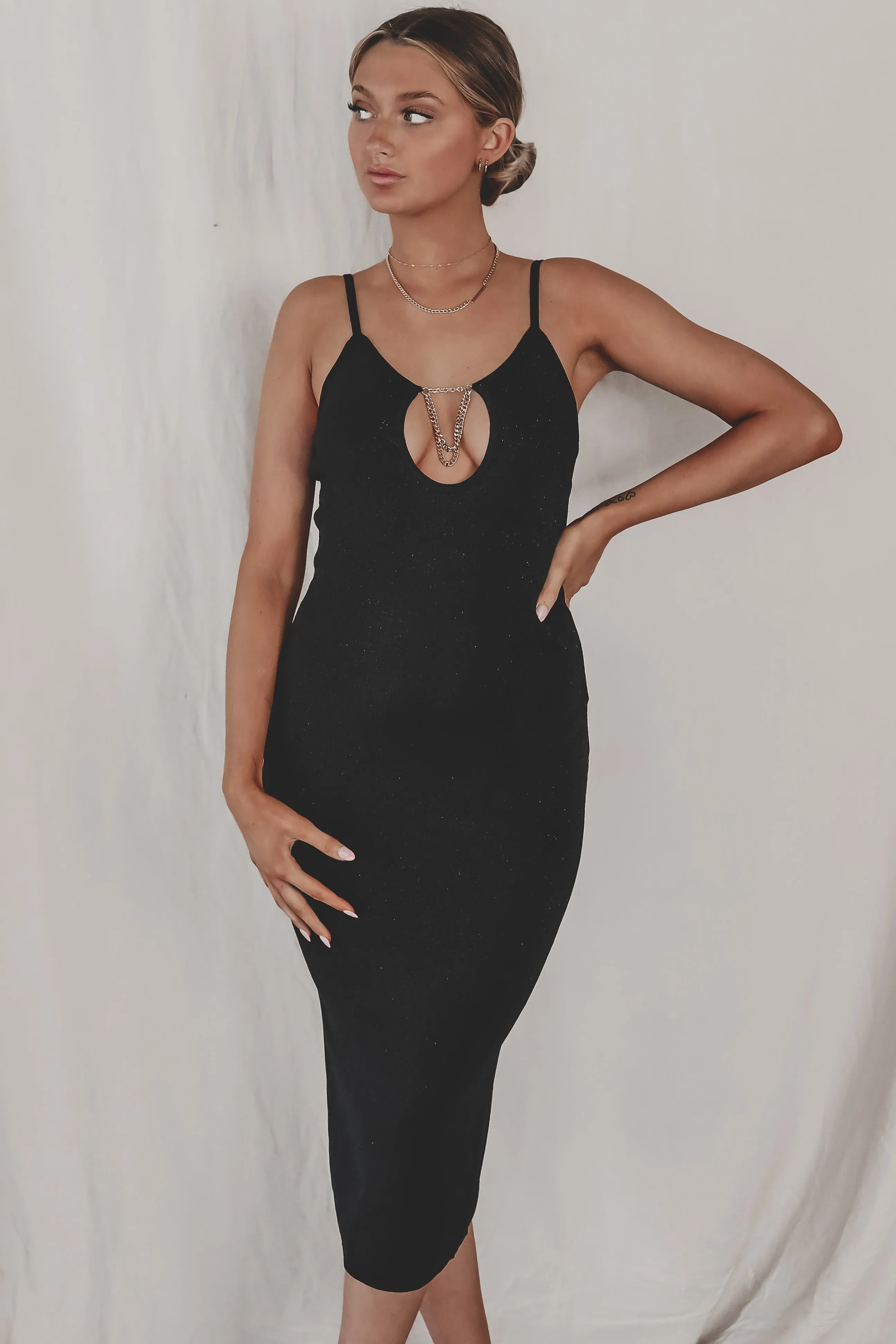 DEAL Black Tie Affair Black Midi Dress