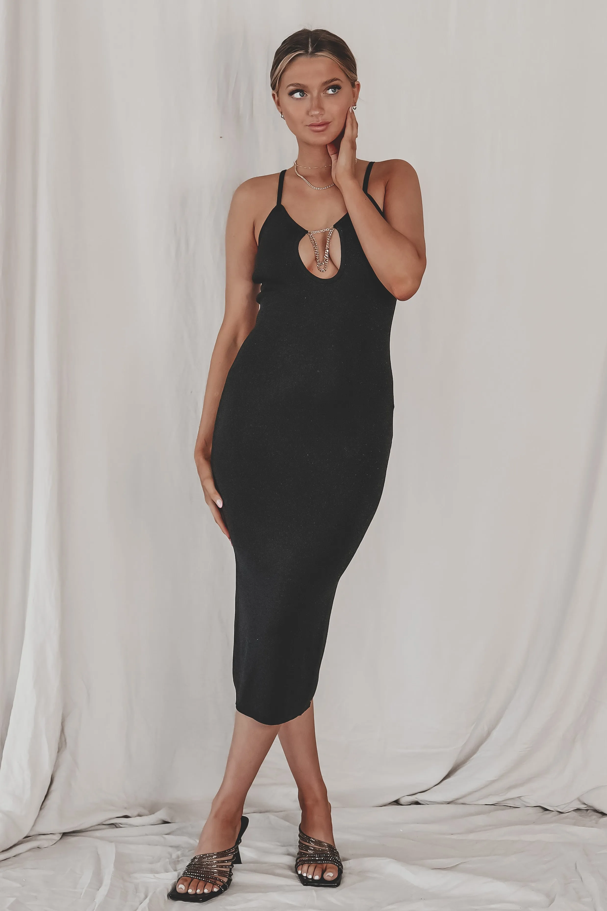 DEAL Black Tie Affair Black Midi Dress