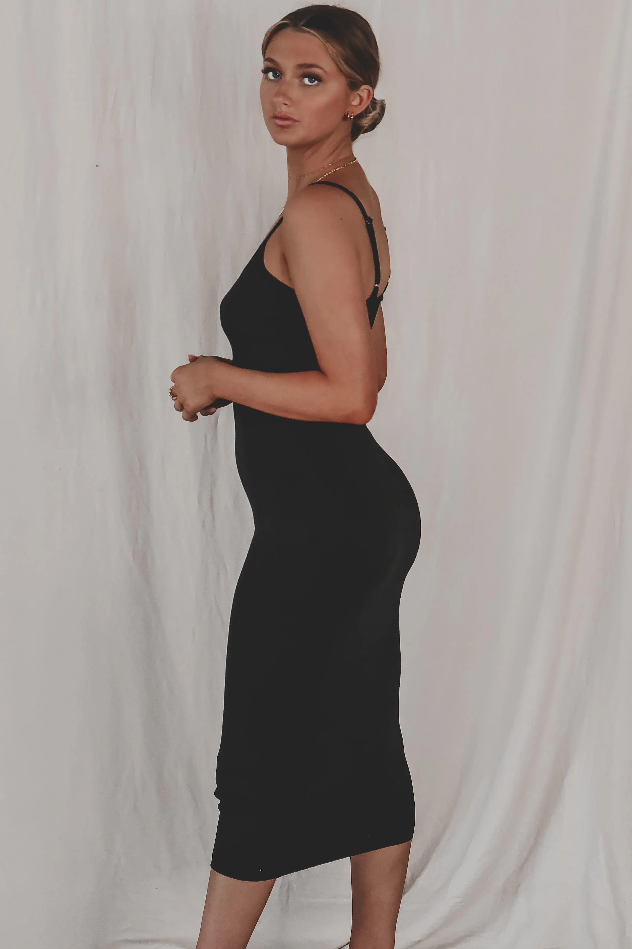 DEAL Black Tie Affair Black Midi Dress