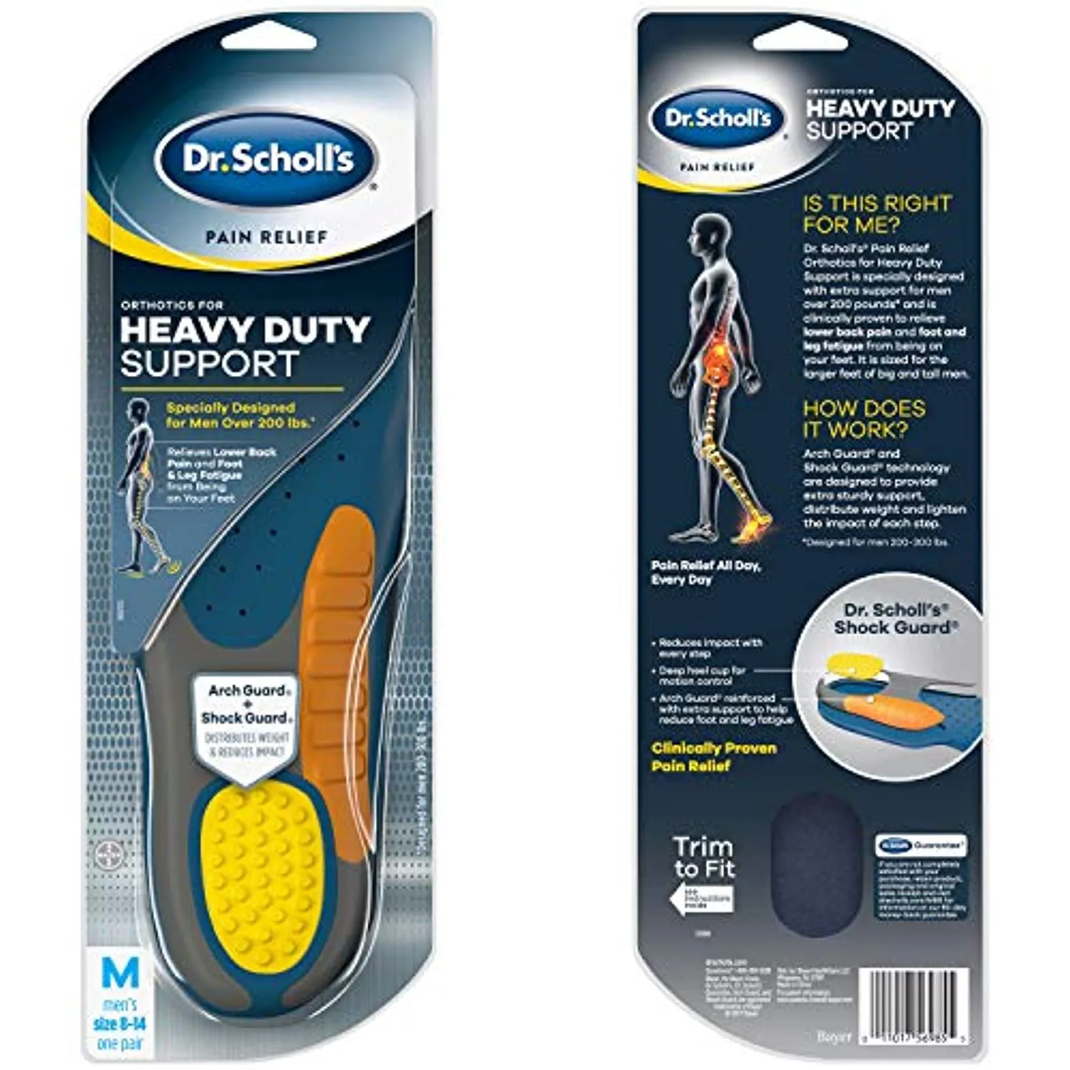 Dr. Scholl's HEAVY DUTY SUPPORT Pain Relief Orthotics // Designed for Men over 200lbs with Technology to Distribute Weight and Absorb Shock with Every Step (for Men's 8-14)