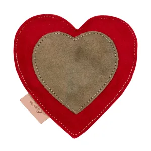 Exionpro Natural Leather Heart Dog Toy with Non Toxic Fiber Stuffing - Red Color