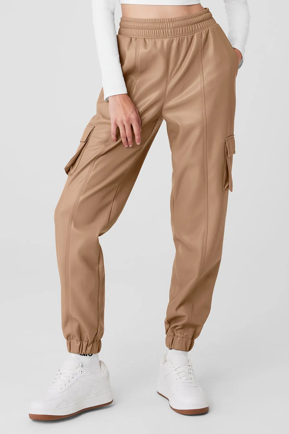 Faux Leather Power Hour Jogger - Toasted Almond