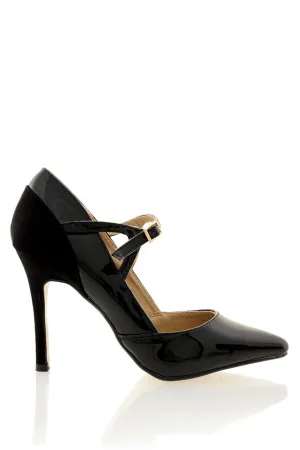 FELICIA Black Ankle Strap Court Shoes