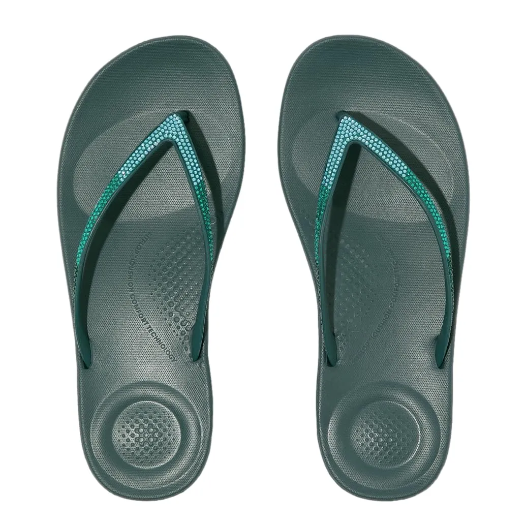 FitFlop Women's Iqushion Ombre Sparkle Flip-Flops Deep Teal/Mint Blue