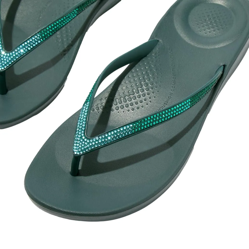 FitFlop Women's Iqushion Ombre Sparkle Flip-Flops Deep Teal/Mint Blue