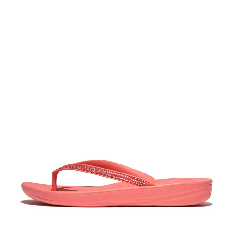 FitFlop Women's Iqushion Sparkle Wedge Sandal, Rosy Coral