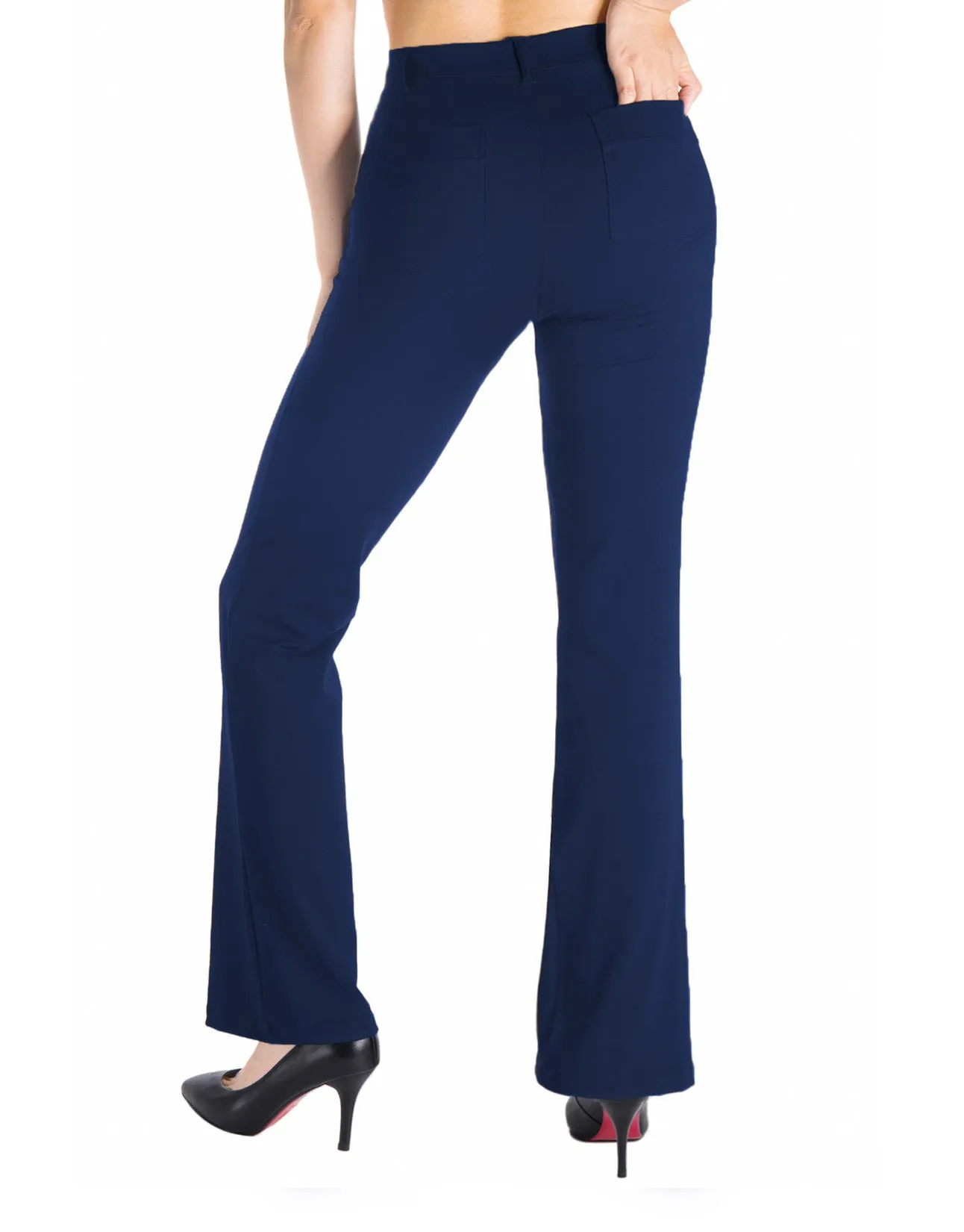 Flare Yoga Dress Pants, Back Pockets (Navy Blue)