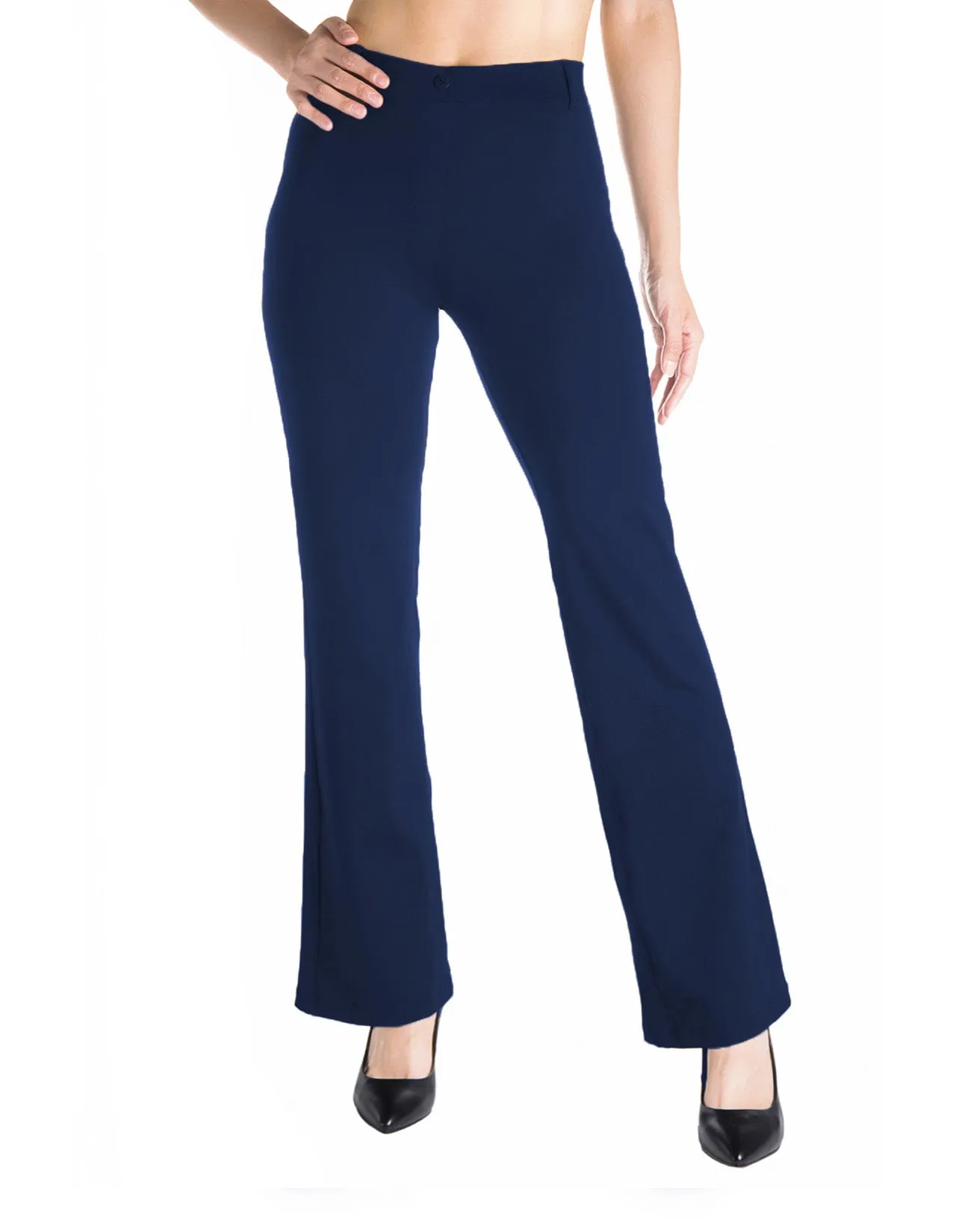 Flare Yoga Dress Pants, Back Pockets (Navy Blue)