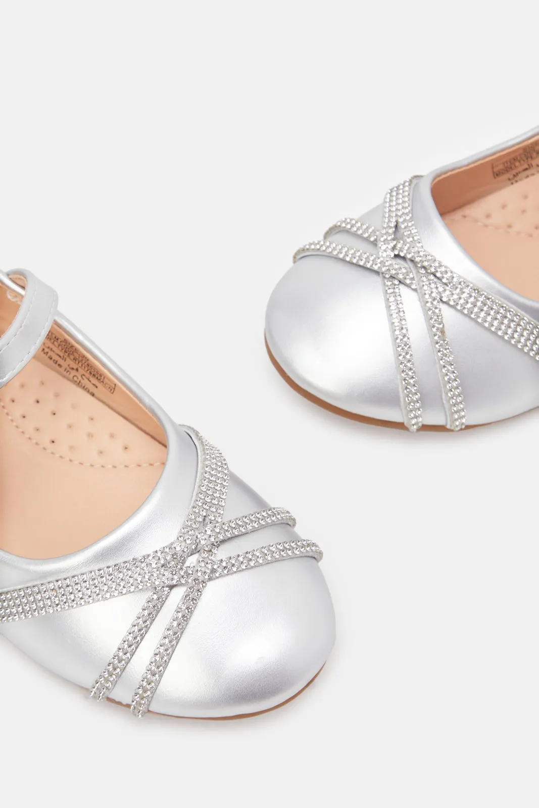 Girls Silver Diamante Ballerina