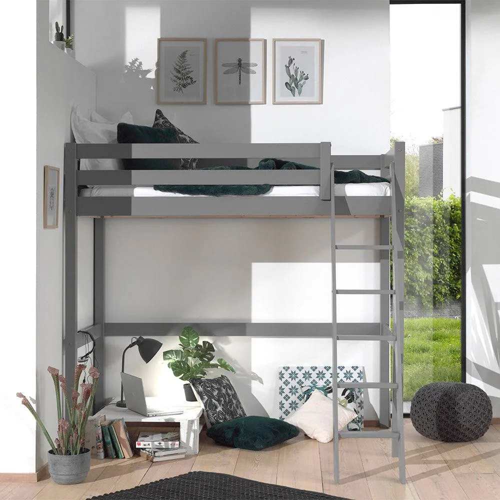 Grey Single High Sleeper with Slanted Ladder by Vipack Pino