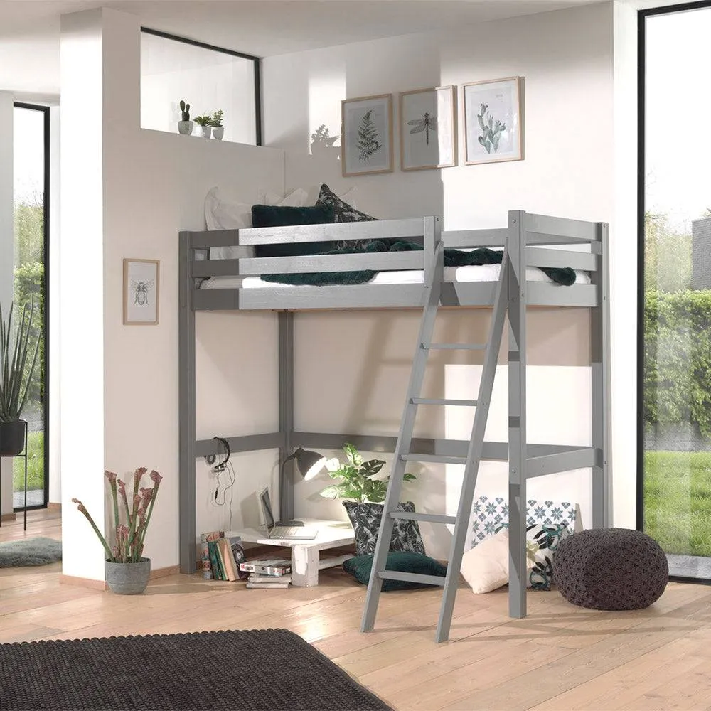 Grey Single High Sleeper with Slanted Ladder by Vipack Pino