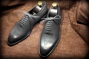 Handmade Men's Gray Color Shoes Derby Brogue Leather Lace Up Formal Shoes