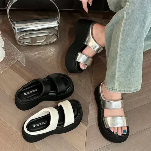 Hnzxzm Summer Chunky Women Slipper Fashion Open Toe Slip On Ladies Elegant Platform Flats Slides Soft Flat Beach Sandal Shoes