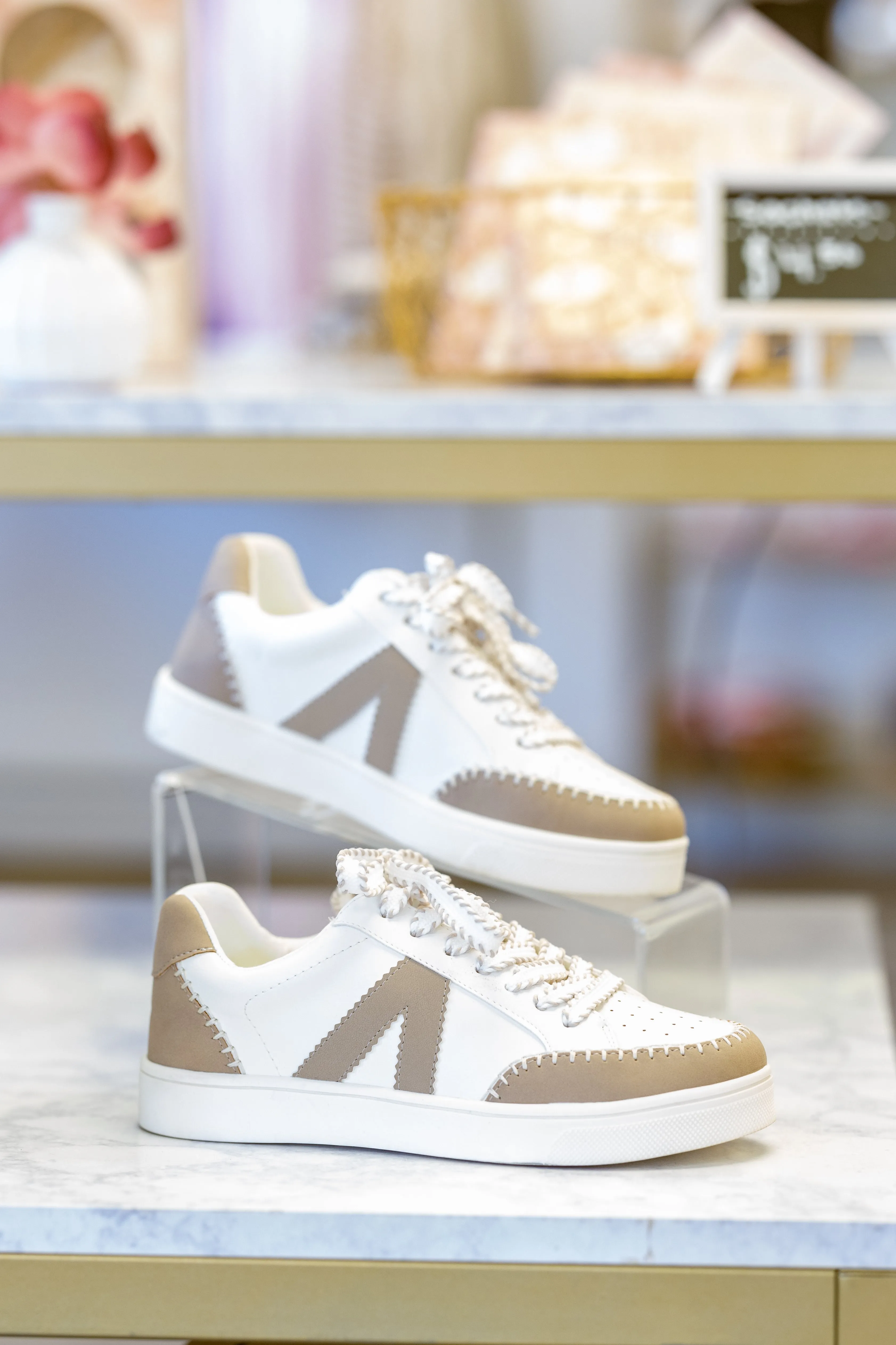 Itzia White Stitched Tennis Shoes