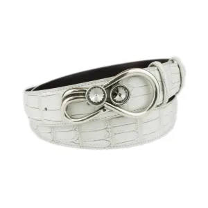 Ivory Tone Mock Croc Crystal Loop Belt