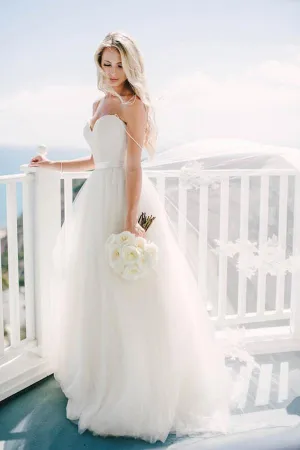 Ivory Tulle Destination Sweetheart Spaghetti Strap  Wedding Dress WD082