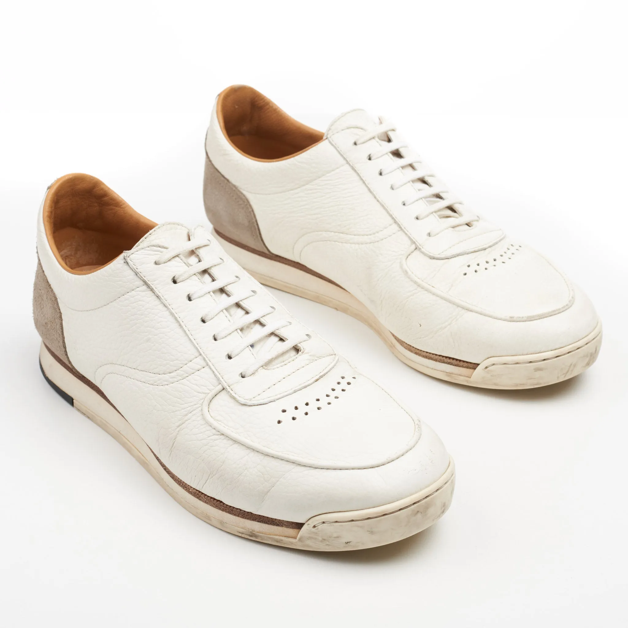 JOHN LOBB "Porth" White Full Grain Leather Lace-up Sneakers Shoes UK 7.5 US 8.5