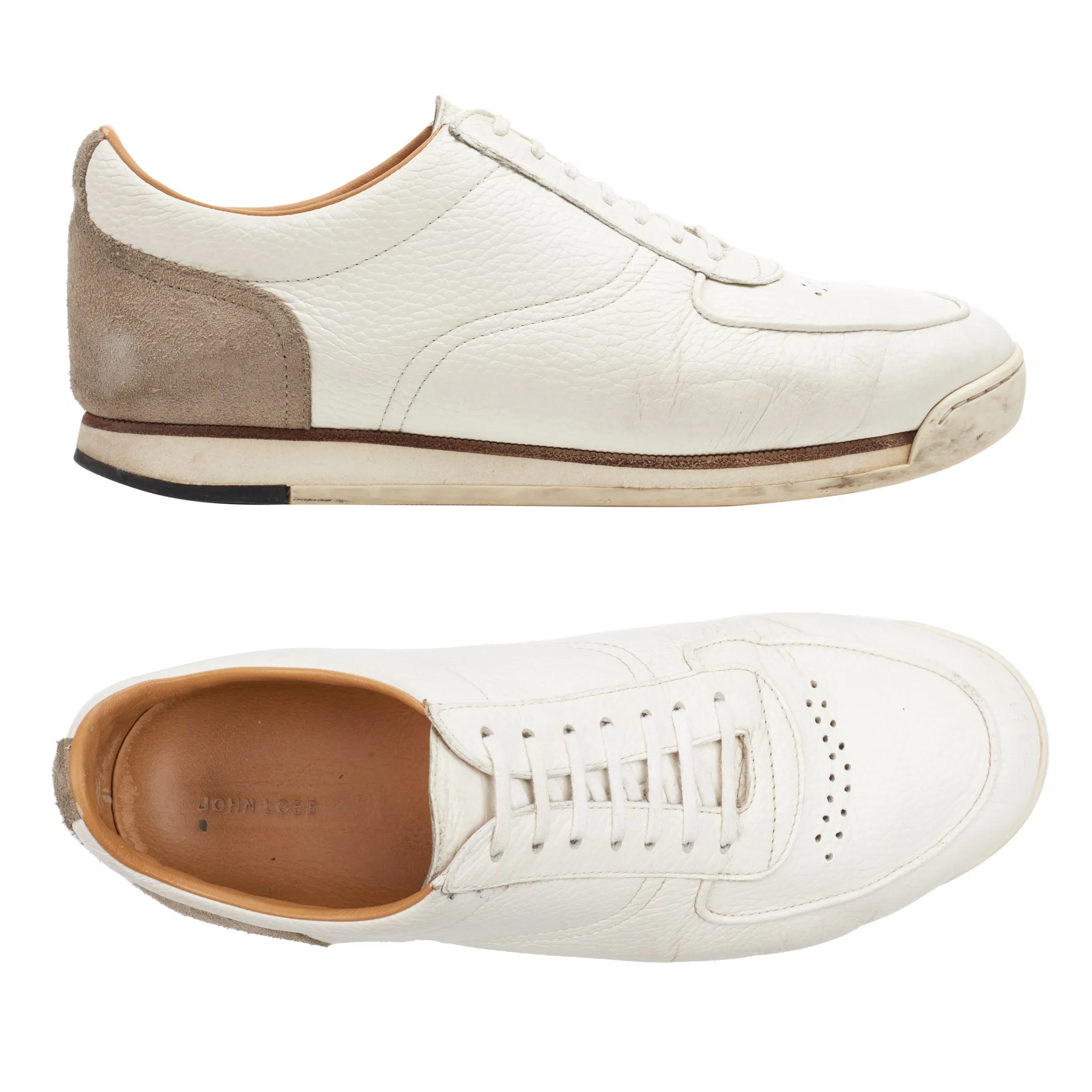 JOHN LOBB "Porth" White Full Grain Leather Lace-up Sneakers Shoes UK 7.5 US 8.5