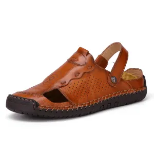 kkboxly kkboxly Men Leather Breathable Closed Toe Non Slip Comforty Casual Outdoor Sandals