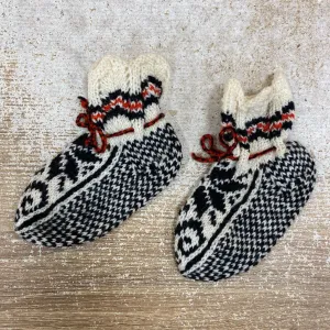 Knit wool bootie: white black -children-