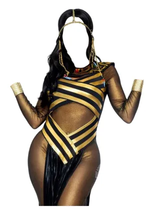 Leg Avenue 3 PC Nile Queen Catsuit Dress with Jewel Collar Head Piece Black/Gold