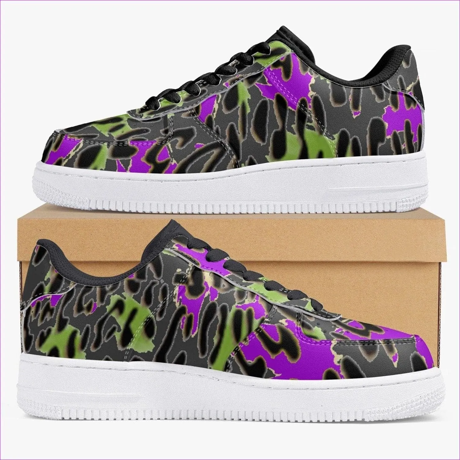 Leopard Grunge Low-Top Leather Sports Sneakers