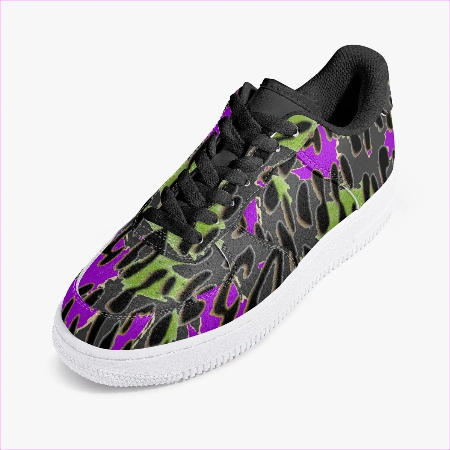 Leopard Grunge Low-Top Leather Sports Sneakers