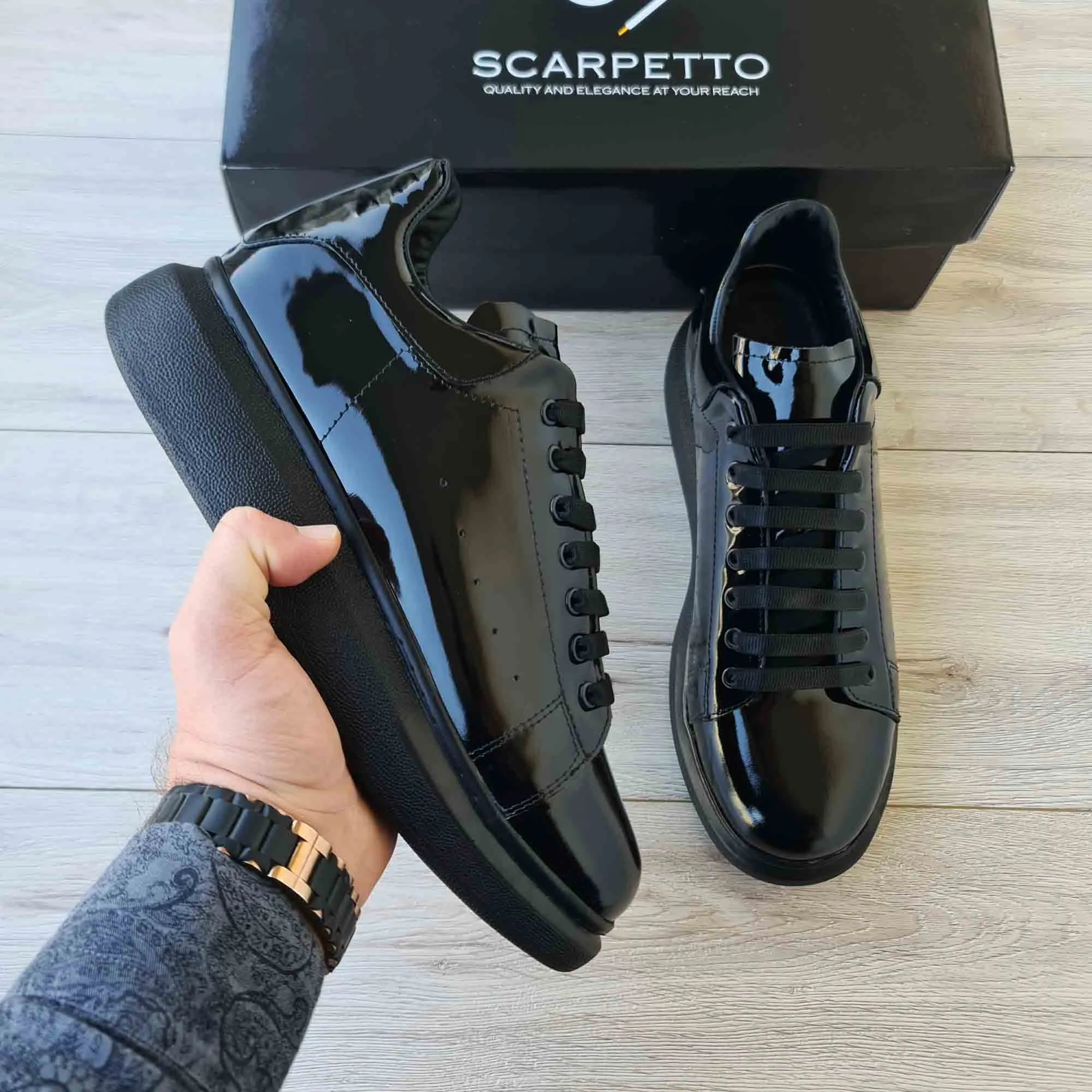 Lift Black Patent Leather Sneakers | Platform High Sole