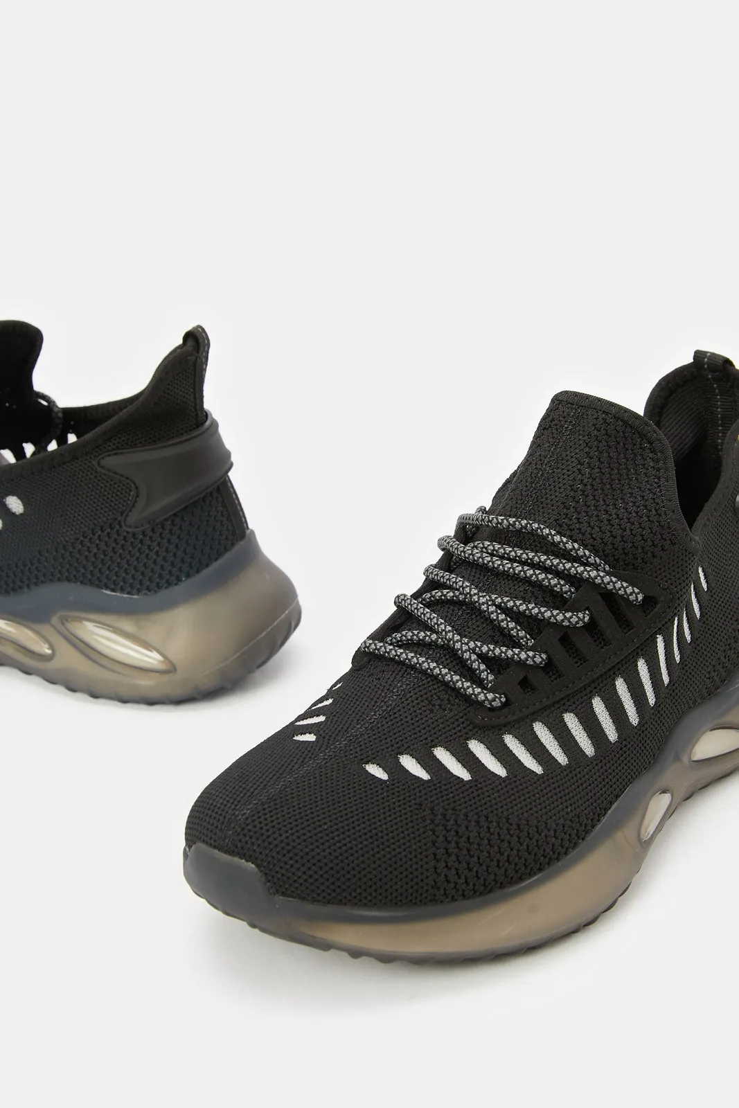 Men Black Translucent Sole Knit Sneaker