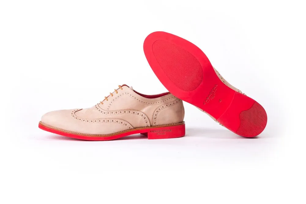 Men's Beige & Tan Accented with Rosa Sole Brogue Wingtip ( EX-126)