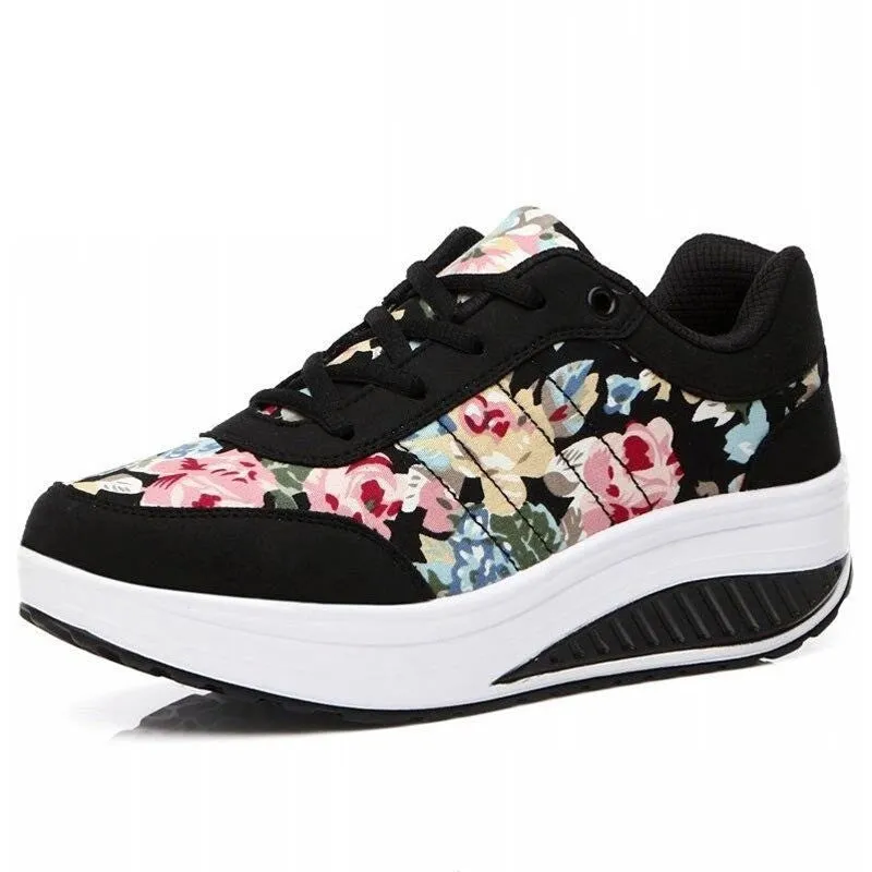 OCW Women Casual Shoes Printed Canvas New Arrival Fashion Lace-up Platform Sneakers