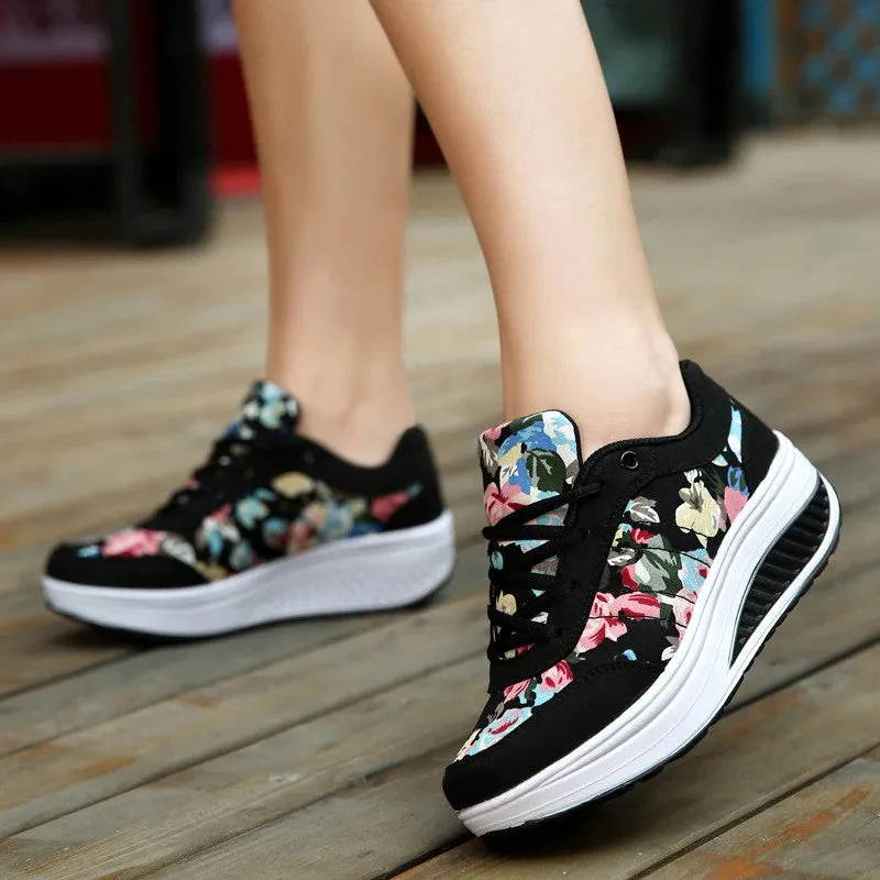 OCW Women Casual Shoes Printed Canvas New Arrival Fashion Lace-up Platform Sneakers