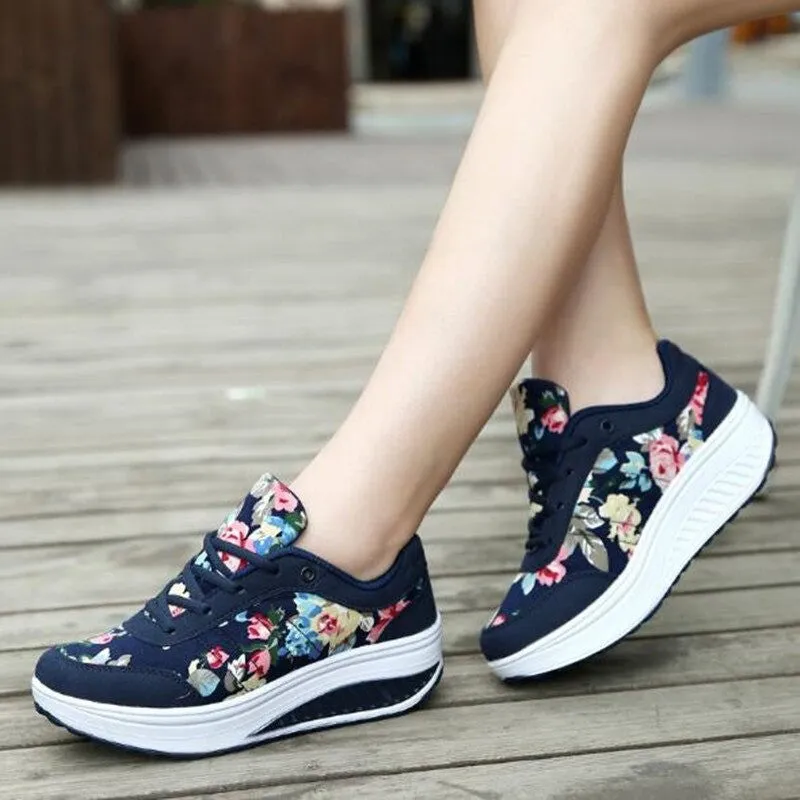 OCW Women Casual Shoes Printed Canvas New Arrival Fashion Lace-up Platform Sneakers